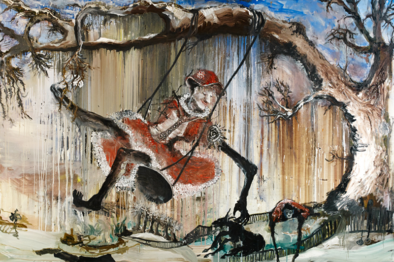 Emmanuelle Renard. À sauts et à gambades : Emmanuelle Renard. Après la pluie. 2013, huile sur toile, 200 x 300 cm. © Hervé Giorsetti